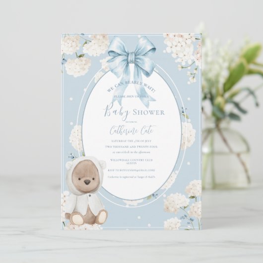We Can Bearly Wait Floral Whimsical Baby Shower 招待状 (スタンド正面)