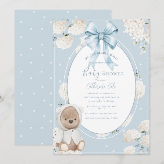 We Can Bearly Wait Floral Whimsical Baby Shower 招待状 (正面/裏面)