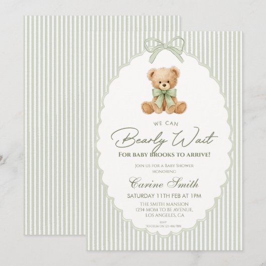 We Can Bearly Wait Gender Neutral Baby Shower 招待状 (正面/裏面)
