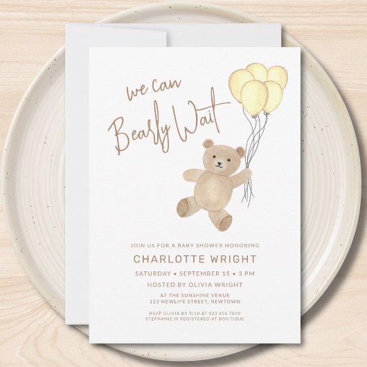 We Can Bearly Wait Gender-Neutral Baby Shower 招待状