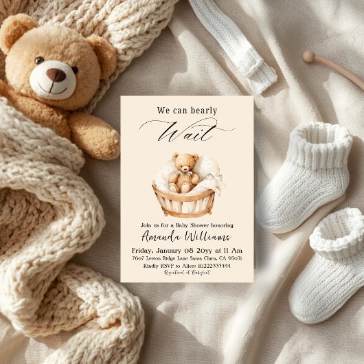 We Can Bearly Wait Gender Neutral Bear Baby Shower 招待状