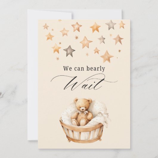We Can Bearly Wait Gender Neutral Bear Baby Shower 招待状 (裏面)