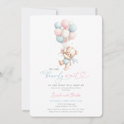 We Can Bearly Wait Gender Reveal Baby Shower  招待状 (正面)