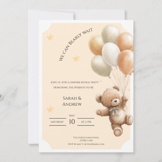 We Can Bearly Wait Gender Reveal Invitation 招待状 (正面)