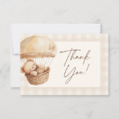 We Can Bearly Wait Gingham Teddy Bear Baby Shower サンキューカード (正面)