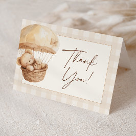 We Can Bearly Wait Gingham Teddy Bear Baby Shower サンキューカード