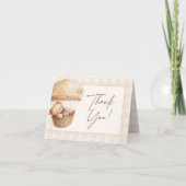 We Can Bearly Wait Gingham Teddy Bear Baby Shower  サンキューカード (正面)