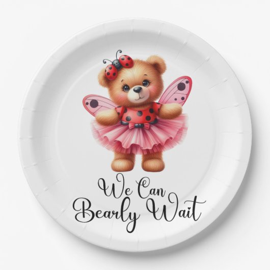 We Can Bearly Wait Girl Baby Paper Plates ペーパープレート (正面)