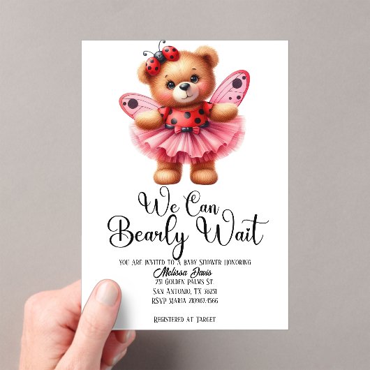 We Can Bearly Wait Girl Baby Shower Invitation アクリル招待状 (インサイチュ (ポータブル))