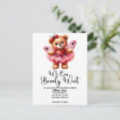 We Can Bearly Wait Girl Baby Shower Invitation ポストカード (スタンド正面)