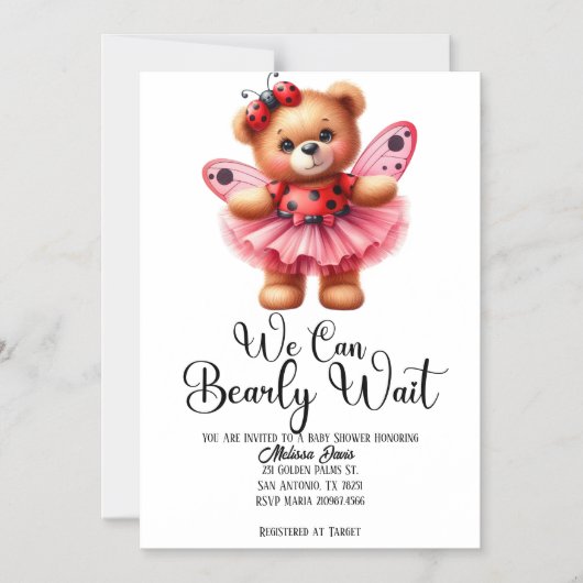 We Can Bearly Wait Girl Baby Shower Invitation マグネット招待状 (正面)