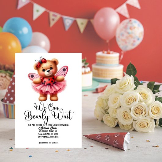 We Can Bearly Wait Girl Baby Shower Invitation 招待状