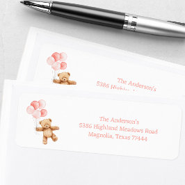 We Can Bearly Wait Girl Baby Shower Return Address ラベル