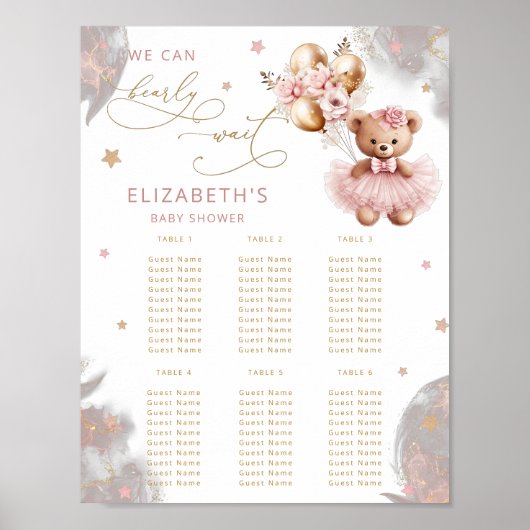 We Can Bearly Wait Girl Baby Shower Seating Chart ポスター (正面)