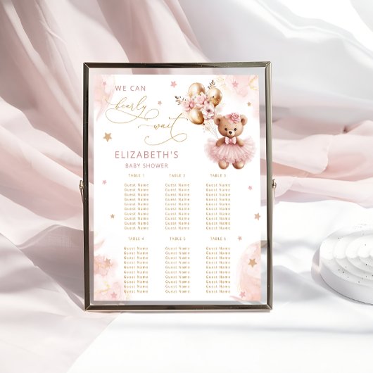 We Can Bearly Wait Girl Baby Shower Seating Chart ポスター