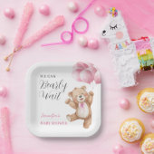 We Can Bearly Wait Girl Teddy Bear Baby Shower  ペーパープレート (パーティー)
