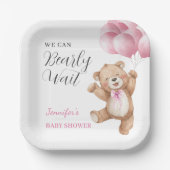 We Can Bearly Wait Girl Teddy Bear Baby Shower  ペーパープレート (正面)