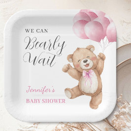 We Can Bearly Wait Girl Teddy Bear Baby Shower ペーパープレート