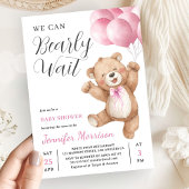 We Can Bearly Wait Girl Teddy Bear Baby Shower 招待状