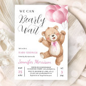 We Can Bearly Wait Girl Teddy Bear Baby Shower 招待状