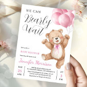 We Can Bearly Wait Girl Teddy Bear Baby Shower 招待状
