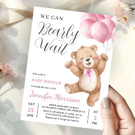 We Can Bearly Wait Girl Teddy Bear Baby Shower 招待状