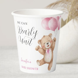 We Can Bearly Wait Girl Teddy Bear Baby Shower 紙コップ