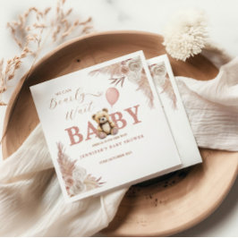 We Can Bearly Wait Girl Teddy Bear Pink Boho スタンダードカクテルナプキン