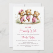 We Can Bearly Wait Girl Teddy Bears Baby Shower 招待状 (正面)