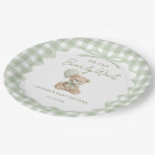 We Can Bearly Wait Green Teddy Bear Baby Shower ペーパープレート (アングル)