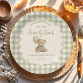 We Can Bearly Wait Green Teddy Bear Baby Shower ペーパープレート
