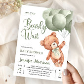 We Can Bearly Wait Green Teddy Bear Baby Shower 招待状