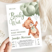 We Can Bearly Wait Green Teddy Bear Baby Shower 招待状