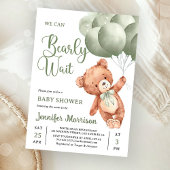 We Can Bearly Wait Green Teddy Bear Baby Shower 招待状
