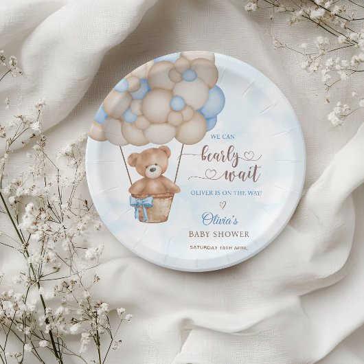 We Can Bearly Wait Hot Air Balloon Baby Shower ペーパープレート