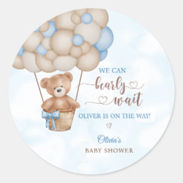 We Can Bearly Wait Hot Air Balloon Baby Shower ラウンドシール