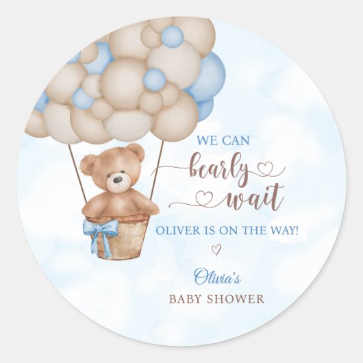 We Can Bearly Wait Hot Air Balloon Baby Shower ラウンドシール (正面)
