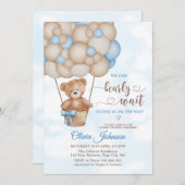 We Can Bearly Wait Hot Air Balloon Baby Shower 招待状 (正面/裏面)