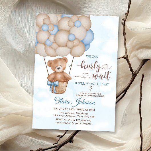 We Can Bearly Wait Hot Air Balloon Baby Shower 招待状