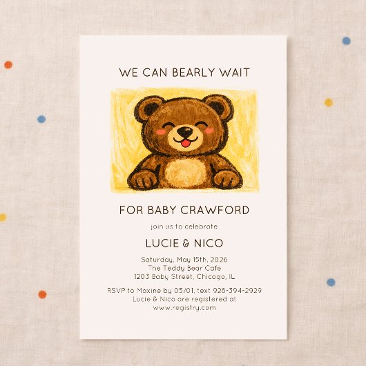 We Can Bearly Wait! Modern Hand Drawn Baby Shower 招待状