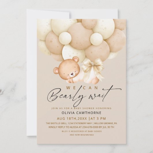 We can Bearly Wait Neutral Baby Shower   招待状 (正面)