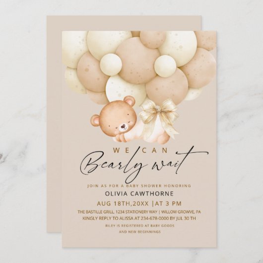 We can Bearly Wait Neutral Baby Shower   招待状 (正面/裏面)
