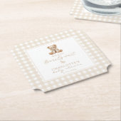 We can bearly Wait Neutral Teddy bear baby shower ペーパーコースター (アングル)