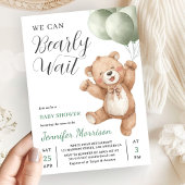 We Can Bearly Wait Neutral Teddy Bear Baby Shower 招待状