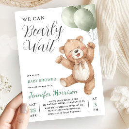 We Can Bearly Wait Neutral Teddy Bear Baby Shower 招待状