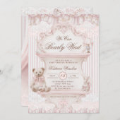 We Can Bearly Wait Nursery Girl Baby Shower 招待状 (正面/裏面)