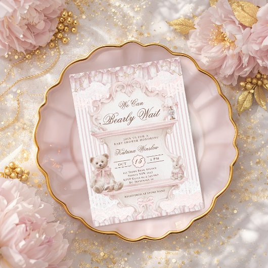 We Can Bearly Wait Nursery Girl Baby Shower 招待状