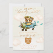 We can bearly wait Pilot boy baby shower 招待状 (正面)