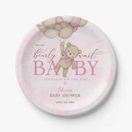 We Can Bearly Wait Pink Baby Shower ペーパープレート