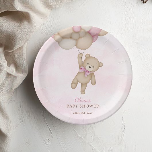 We Can Bearly Wait Pink Baby Shower ペーパープレート